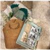 Image 1 : Decorative Lot with Wicker Basket, Faux Floral, Picture Frame, and Textiles