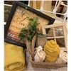 Image 1 : Home Decor Lot With Knit Blanket, Framed Print, Decorative Basket, and Accents