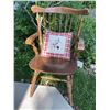 Image 1 : Wooden Windsor Armchair with Plaid Decorative Pillow