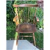 Image 3 : Wooden Windsor Armchair with Plaid Decorative Pillow