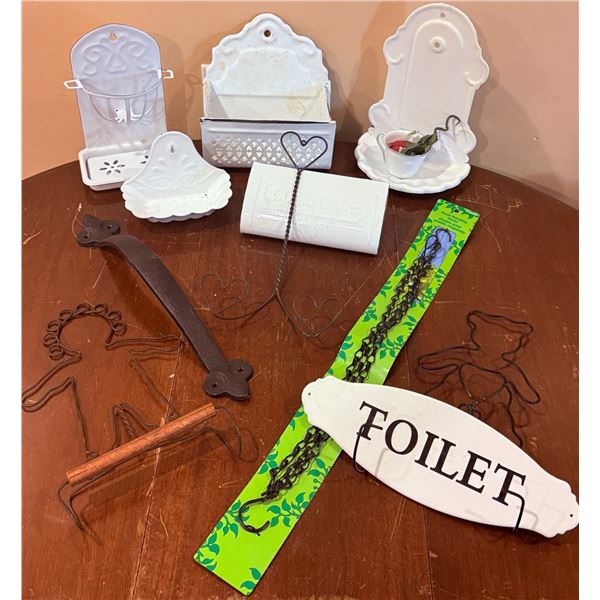 Metal and Enamelware Bathroom Wall Fixtures and Decor