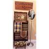 Image 1 : Home Decor Group: Sign, Wall Art, Floor Mirror, Textiles, Footstool