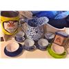 Image 2 : Tableware Lot with Enamelware Pitcher, Ceramic Cups, Tin Boxes