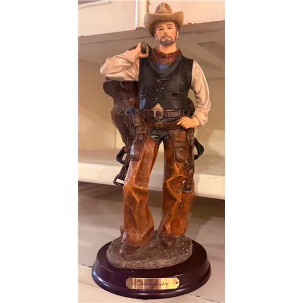 Cowboy Resin Figurine on Wood Base Signed Leonardo