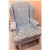 Image 5 : Upholstered Wingback Armchair with Damask Pattern and Framed Mountain Landscape Print