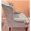 Image 6 : Upholstered Wingback Armchair with Damask Pattern and Framed Mountain Landscape Print