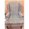 Image 7 : Upholstered Wingback Armchair with Damask Pattern and Framed Mountain Landscape Print