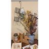 Image 1 : Home Decor Lot with Wall Basket, Ceramic Jug, Dried Flowers, and Bookends