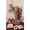 Image 2 : Home Decor Lot with Wall Basket, Ceramic Jug, Dried Flowers, and Bookends