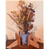 Image 6 : Home Decor Lot with Wall Basket, Ceramic Jug, Dried Flowers, and Bookends
