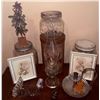 Image 1 : Decor Lot with Glass Jars, Framed Prints, Oil Lamp, and Flatware