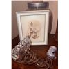 Image 3 : Decor Lot with Glass Jars, Framed Prints, Oil Lamp, and Flatware