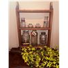 Image 1 : Wood Shelf with Assorted Glass Jars and Faux Yellow Floral Stems