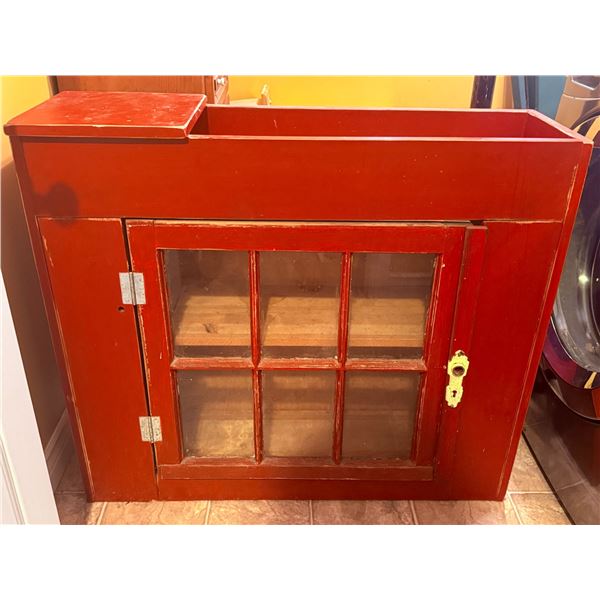 Red Painted Wood Wall Cabinet with Glass Door