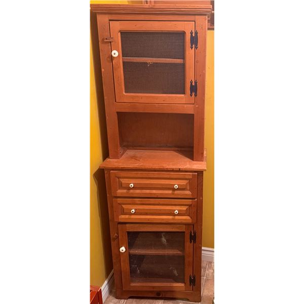 Pine Pie Safe Cabinet with Mesh Doors and Shelves