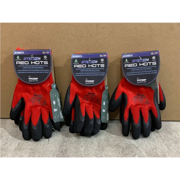Lot Of 3 Stealth Red Hots Gloves - Polyester Made From Recycled Plastic Bottles