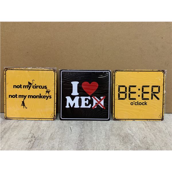 Lot Of 3 Square Metal Signs - 8in