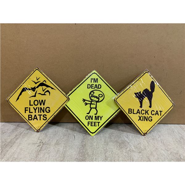 Lot Of 3 Square Metal Signs - 8in