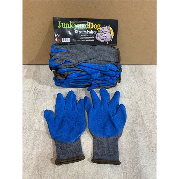 JunkyardDog 12 Pairs Of Heavy Duty Rubber Latex Palm Gloves - Large