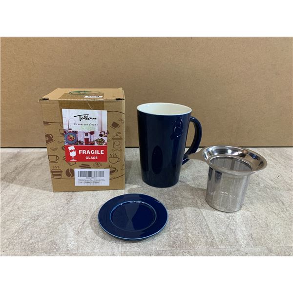 Tossow Ceramic Tea Mug With Infuser & Lid In Dark Blue