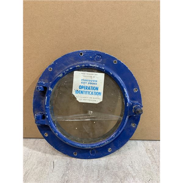 Vintage Blue Painted Cast Iron Nautical Porthole Window