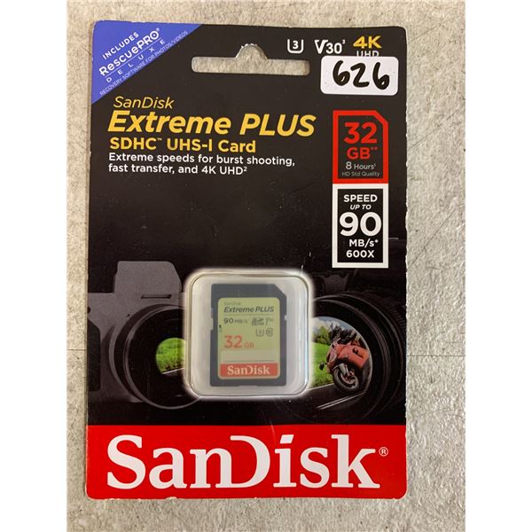 Sandisk Extreme PLUS SDHC USH-I Card - 32GB - Speed Up To 90MB/s