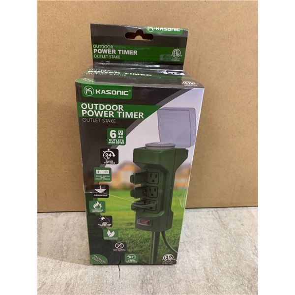 Kasonic Outdoor Power Timer Outlet Stake - 6 AC Outlets - Includes Cover
