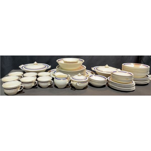 Johnson Bros. Old English Fine China Dinnerware Set, Blue Border, 62 Pieces
