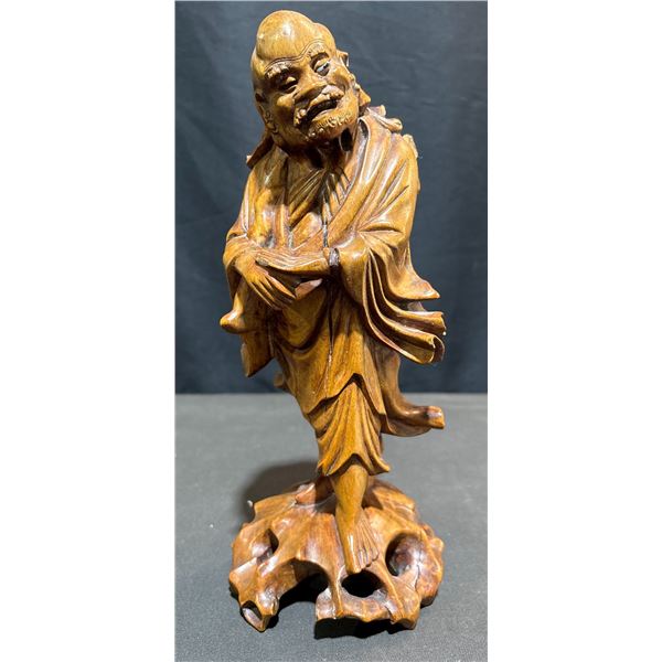 Hand-Carved Wood Figure of Bearded Man in Flowing Robes