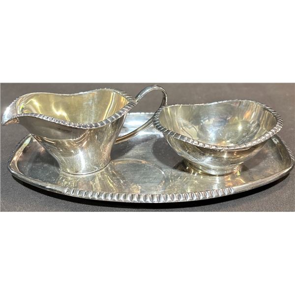 3-Piece Silver Plated Creamer, Sugar Bowl, and Tray Set