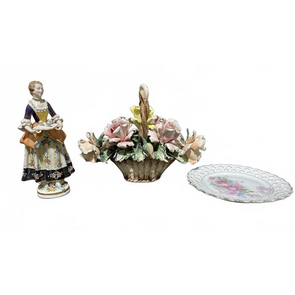 Visconti Mollica Capodimonte | Porcelain Basket, Lace Figurine, and Reticulated Plate
