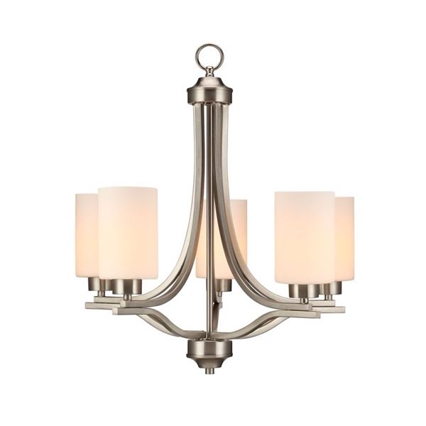Commercial Electric 5-Light Brushed Nickel Chandelier With Glass Shades