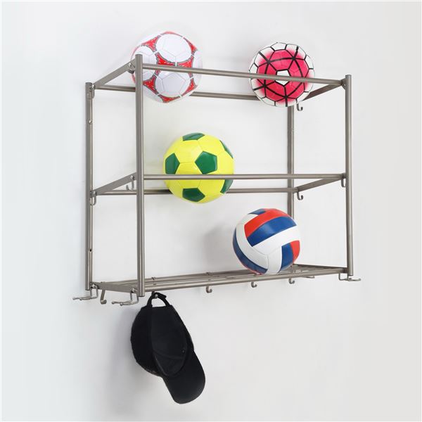 Hyper Tough 3-Tier Wall Mounted Sports Rack, Satin Nickel