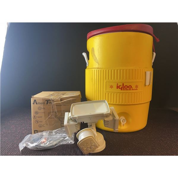 Igloo 10 Gallon Yellow Cooler & AmeriTop LED Security Light