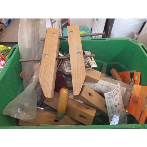 Bin of Maple Wooden Clamps