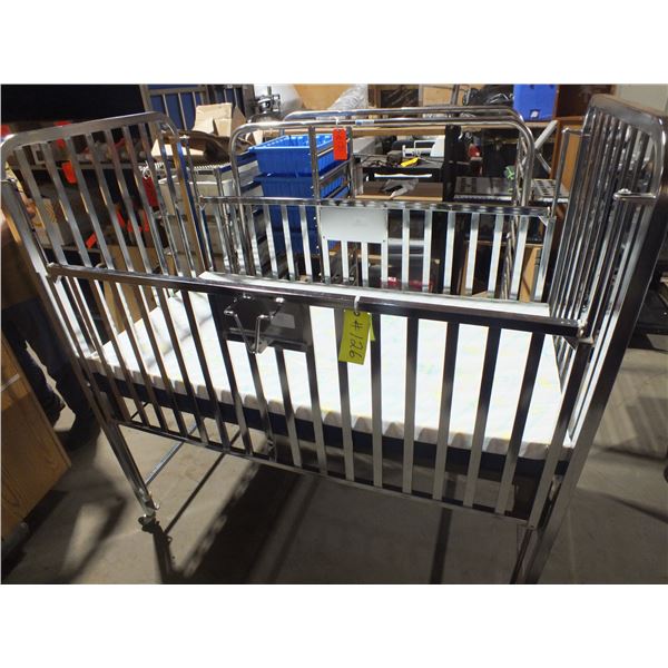 Metal Crib w/ Mattress on Wheels
