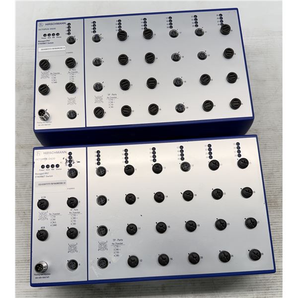 (2) Hirschmann #OCTOPUS OS20-002800T5T5T5-TBBY99GMSE3S Managed IP67 Ethernet Switches