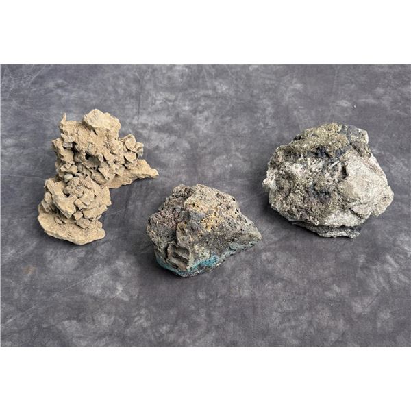 Blue Opal Bornite and Calcite Mineral Specimens
