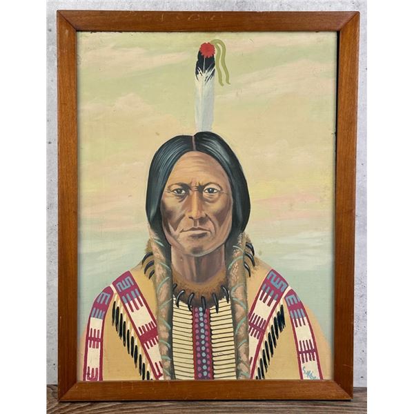 Folk Art Itinerant Sitting Bull Indian Painting