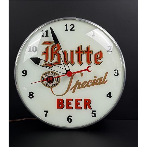 Butte Special Beer Montana Lighted Clock Sign