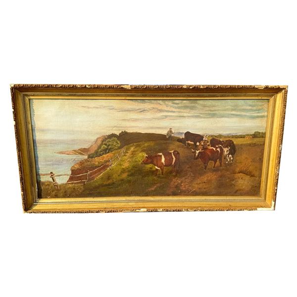 European Pastoral Cow Herder Painting