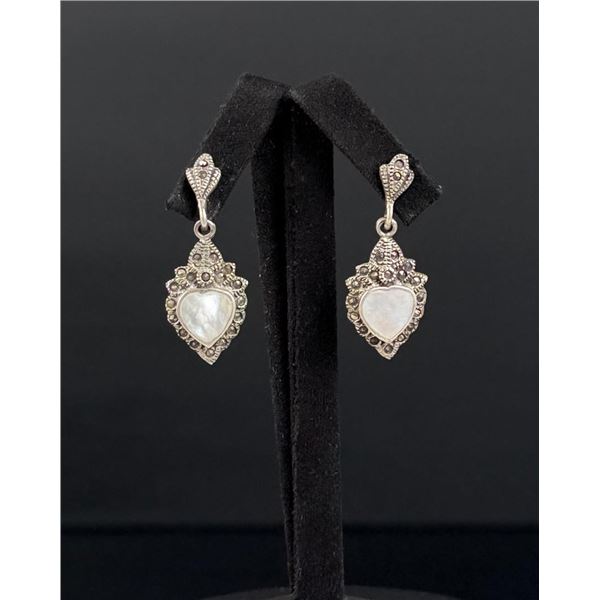 Sterling Silver Mother of Pearl Heart Earrings