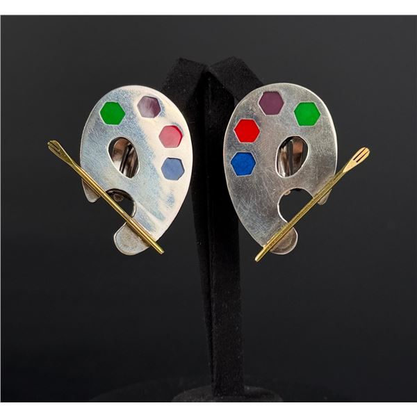 Sterling Silver Taxco Artists Palate Earrings