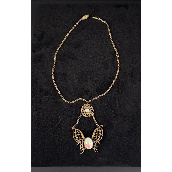 Victorian Iridescent Butterfly Filigree Necklace