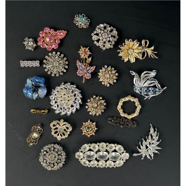 Collection of Rhinestone Costume Jewelry Brooches