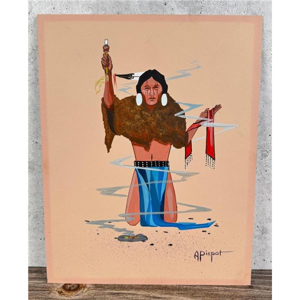 Algie Piapot Gouache Indian Painting