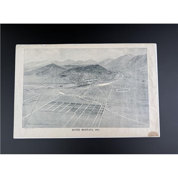 1914 Butte Montana Birds Eye View Map