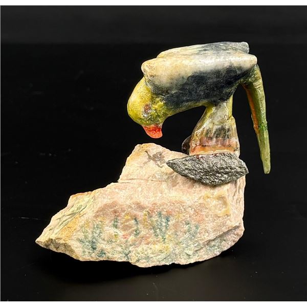 Signed Parakeet Bird Soapstone Carving