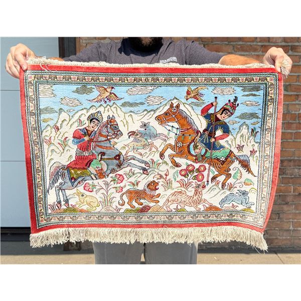 Hunt Scene Silk Persian Oriental Rug