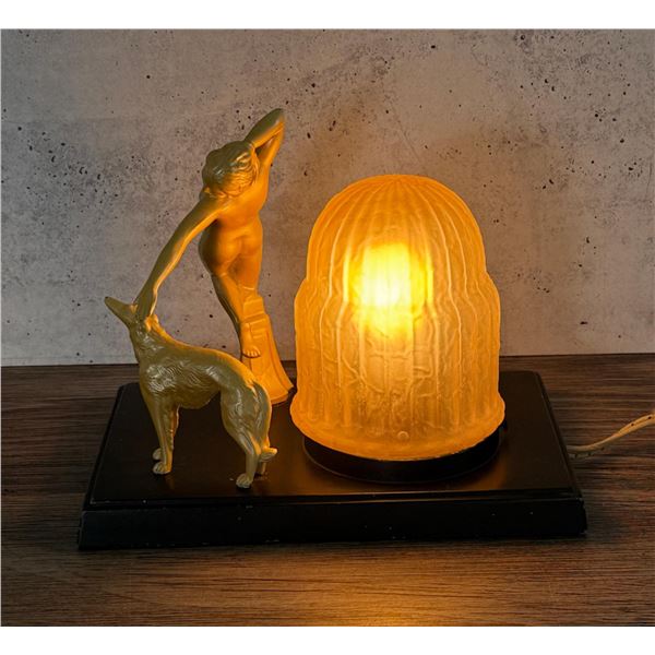Art Deco Nude With Dog Table Lamp